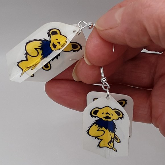 1987 Vintage Grateful Dead GDM Handcrafted Dart Flight Earrings Dancing Bears - Picture 6 of 14